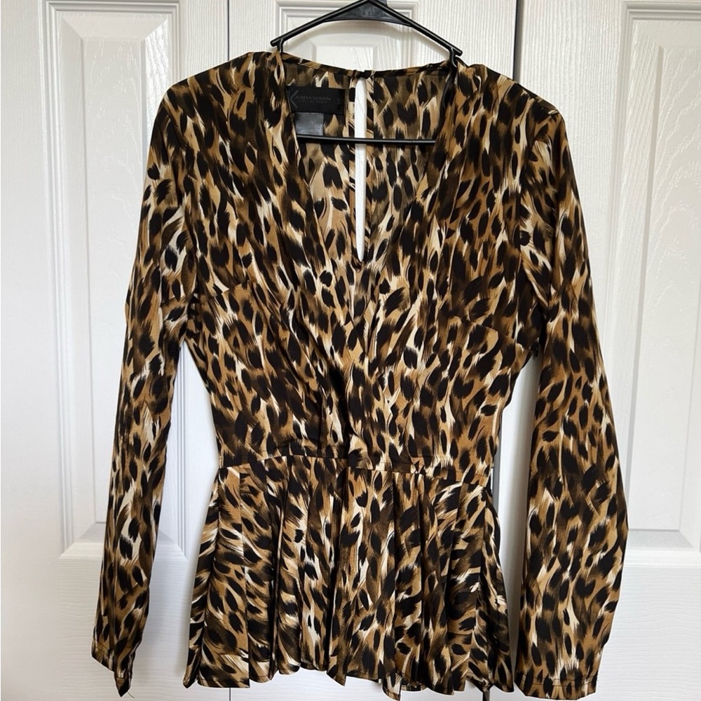 Kardashian Kollection Leopard Print Long Sleeve Top Size S